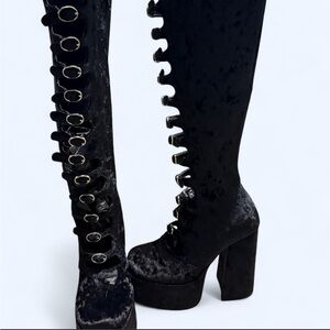Jeffrey Campbell Black Knee High Boots with Buckle Detail